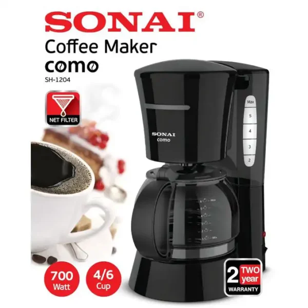 ⁦جهاز قهوة سوناى كومو 6 كوب 700 وات اسود Sonai Como⁩ - الصورة ⁦7⁩